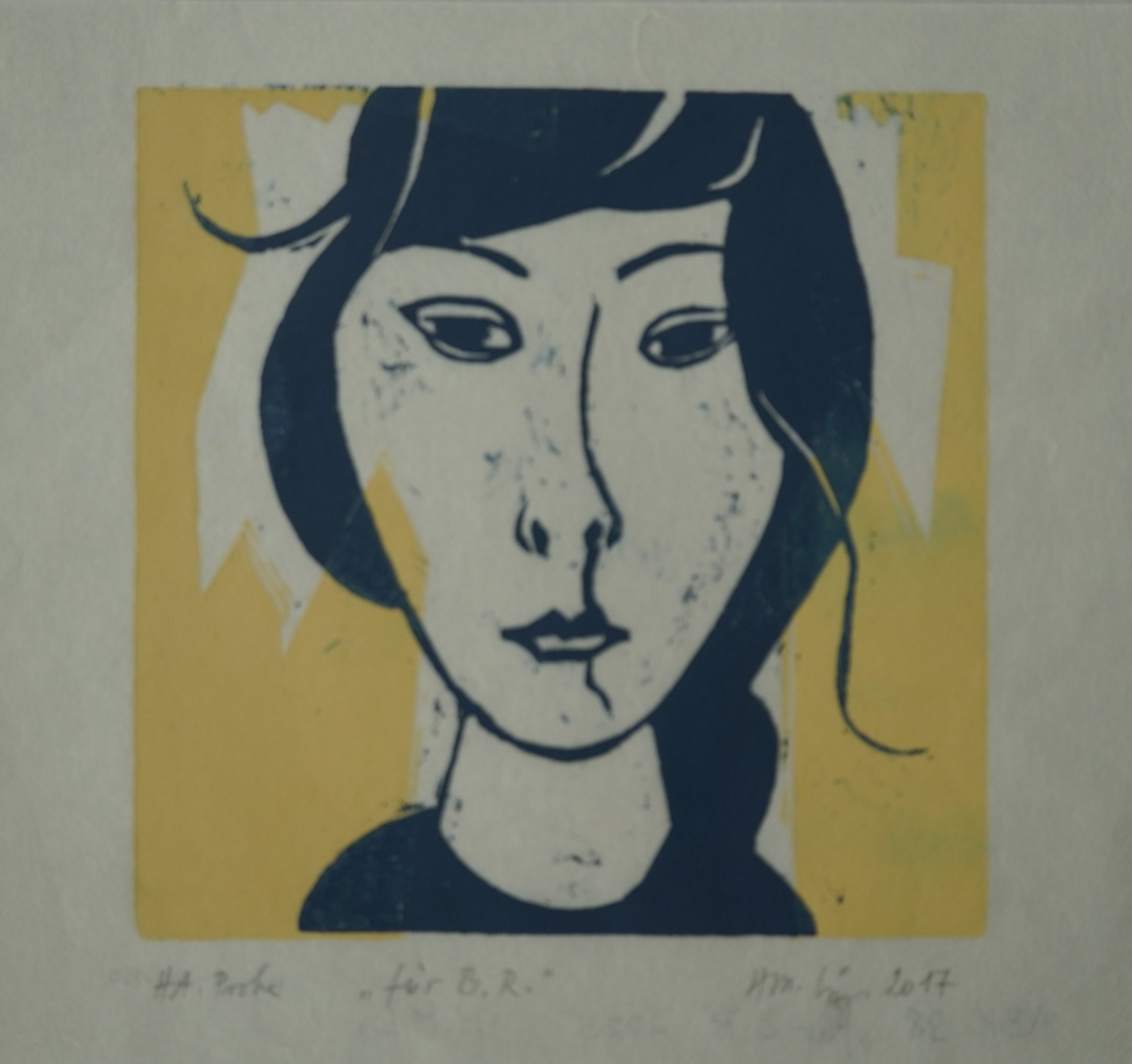 Heide-Marlis .Lautenschläger_ Für B.R. (Brigitte Reimann,), 2017, Farbholzschnitt