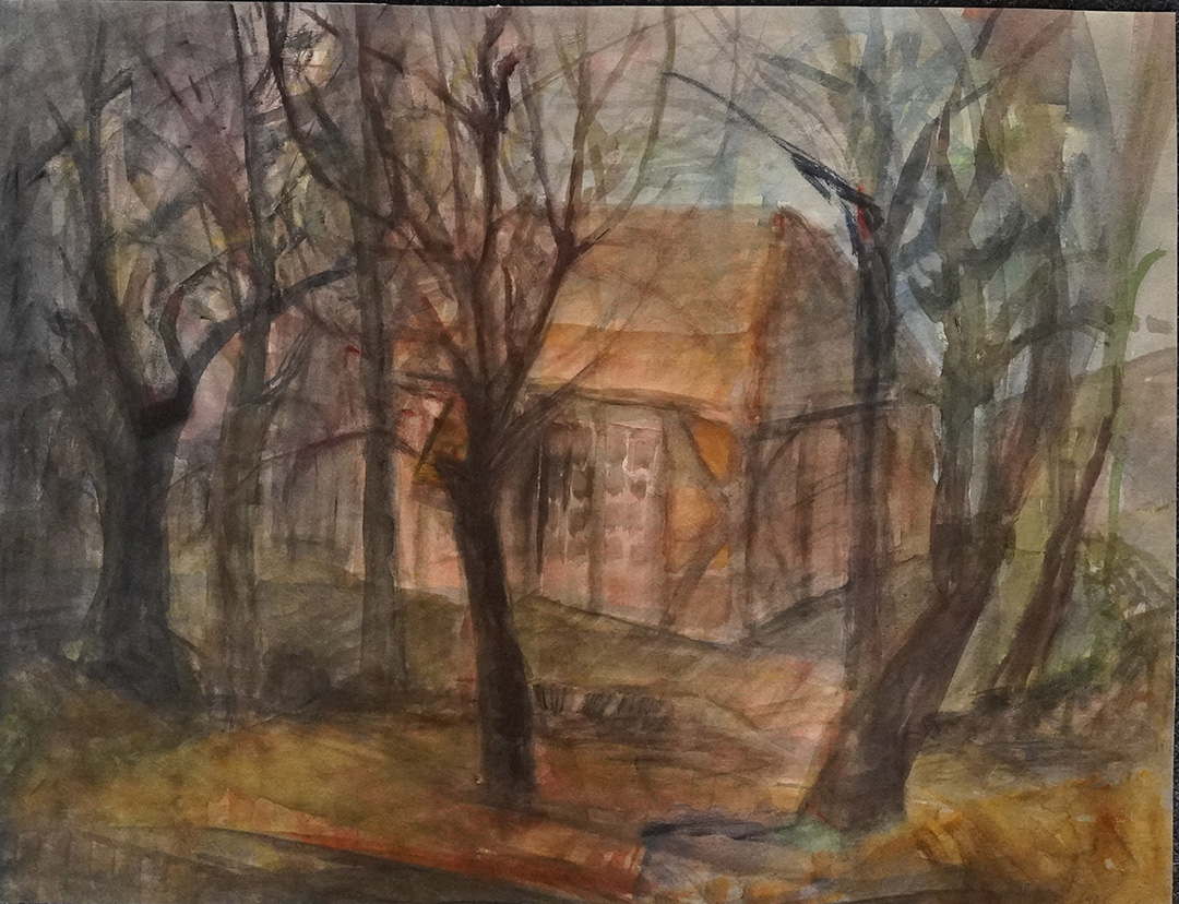 Heide-Marlis Lautenschläger_Zachower Kirche im Herbst, 1986, Aquarell